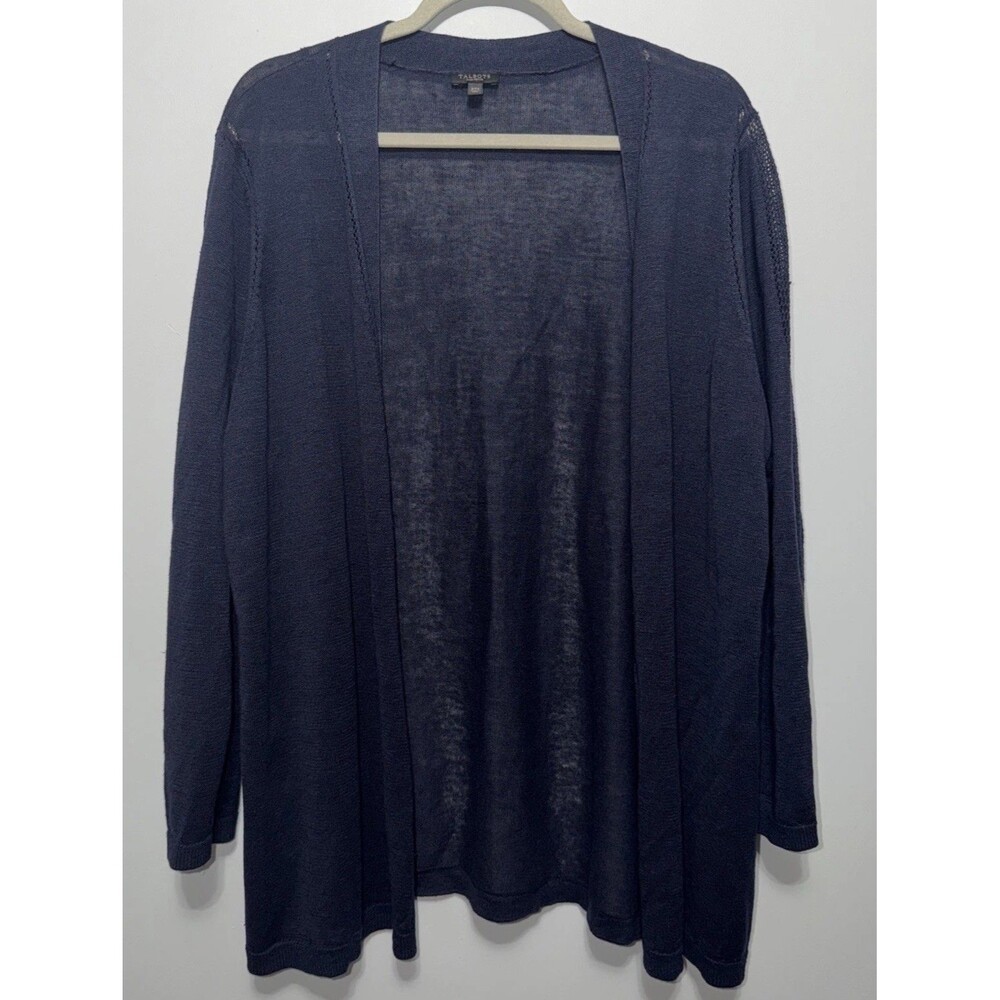 Talbots Womens Navy Blue 100% Linen Open Front Knit Cardigan Sweater Size 2XP